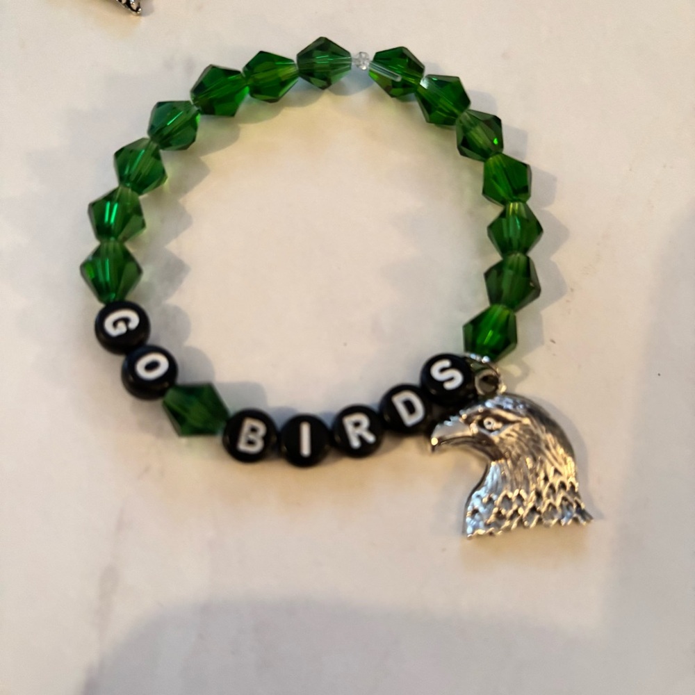 Custom Made Philadelphia Eagles Glass Bead Charm Bracelets